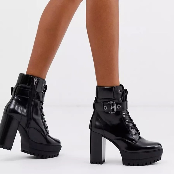 Berksha Shoes - Berksha Goth Chunky Heeled Lace Up Super High Platform Boots 6.5